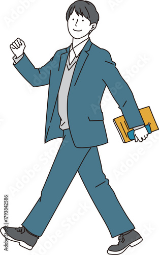 笑顔で歩く制服の男子高校生のイラスト素材