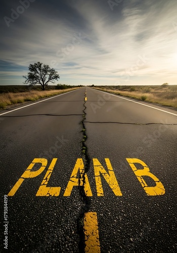 Plan B on a cracked road - Alternative strategy concept.
