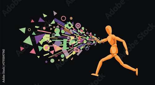 Abstract Figure Running and Creating Colorful Shapes on Black Background