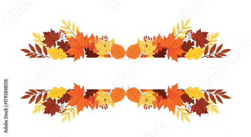 Autumn frame made of colorful leaves decoration on white background