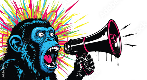 Colorful Gorilla Holding Megaphone Illustration Vector Design Graphic Art Poster