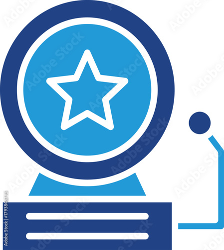 A traditional bell outline icon with a star emblem, perfect for signaling urgency, attention, and military drills.