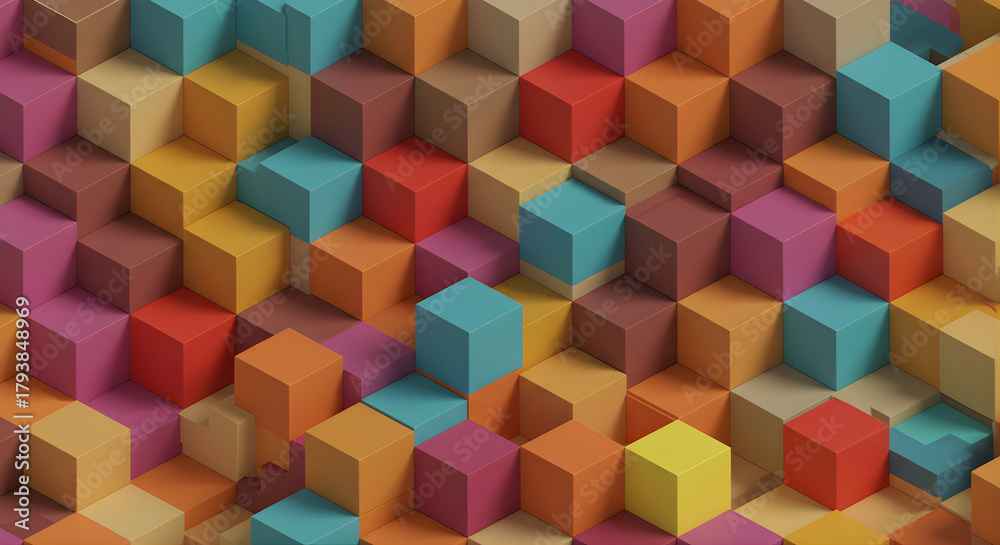 Obraz premium Geometric isometric cubes seamless pattern, modern abstract, high resolution - 1