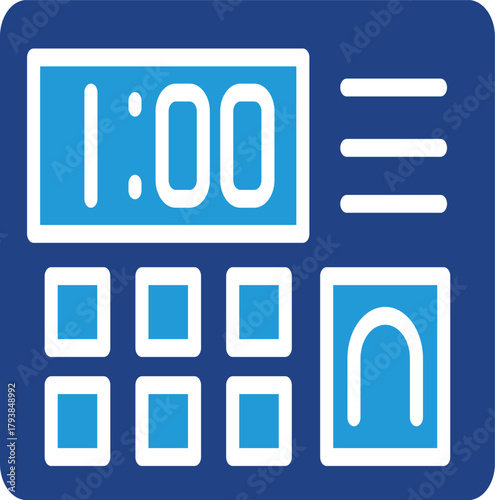 An electronic timer or time control icon for a security system in a military facility or self-defense device.
