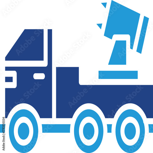 An icon of an artillery truck or rocket launcher representing military logistics, firepower, and automated weapons systems.
