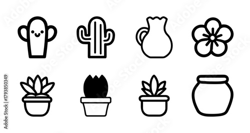 cute plants and home decor outline doodle pack