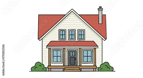 Illustrated suburban home showcases architectural details and charm in minimalist design