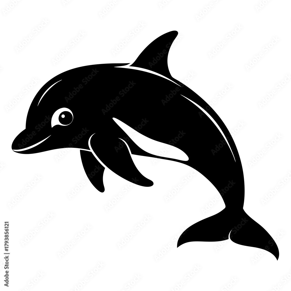 Fototapeta premium Stylized black silhouette of a happy dolphin leaping