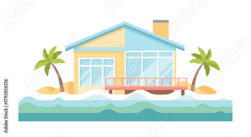 Seaside Haven: A Beachfront Cottage Retreat with Palm Trees and Turquoise Waters  offering relaxation and serene ambiance  for tropical vacations