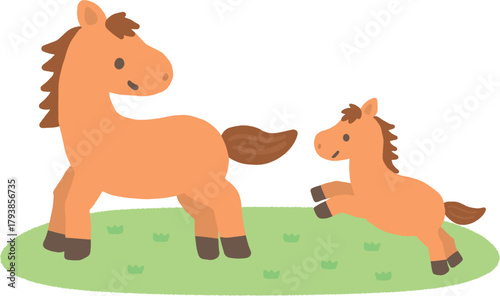 かわいい馬の親子のベクターイラスト