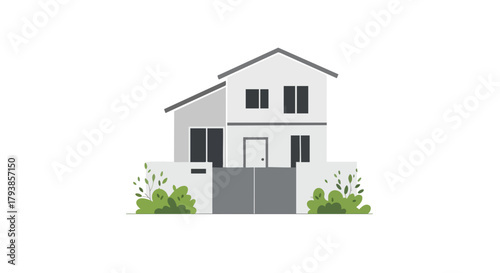 Stylized suburban home illustration conveying a sense of minimalist design and serene residential living
