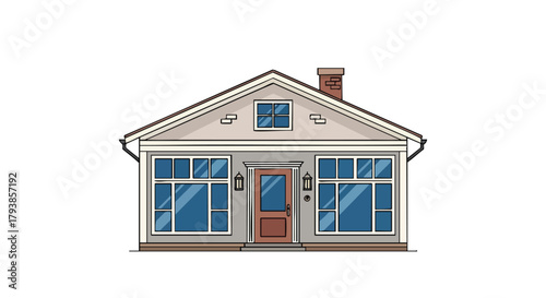 Charming Single-Story Home Illustration Featuring Classic Architectural Details and a Neutral Color Palette ideal for design presentations