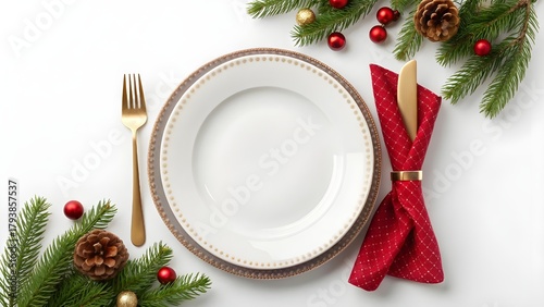 Festive Christmas Table Setting A Clean White Plate, Gold Cutlery, and Elegant Decorations for a Joyful Holiday Feast – cm (32)