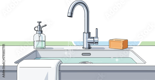 Modern Bathroom Sink with Faucet and Soap Dispenser Illustration View