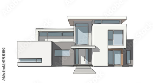 Architectural visualization of modern residential house, geometric lines and artistic touches provide unique perspective of upscale living space