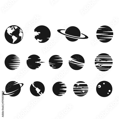 Collection of Stylized Planet and Earth Icons.