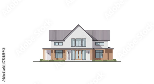 Contemporary Home Facade Illustration with Architectural Details and Modern Design