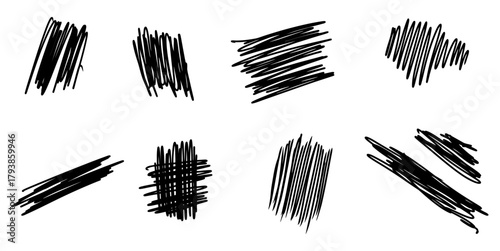 Set Doodle Scratch Handdrawn Vector Ideal for backgrounds, artistic overlays, and creative projects that need a rough, scribbled, hand-drawn texture effect