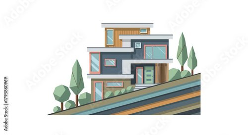 Modern Home on a Hillside: Geometric Design for Contemporary Living and Artistic Appeal