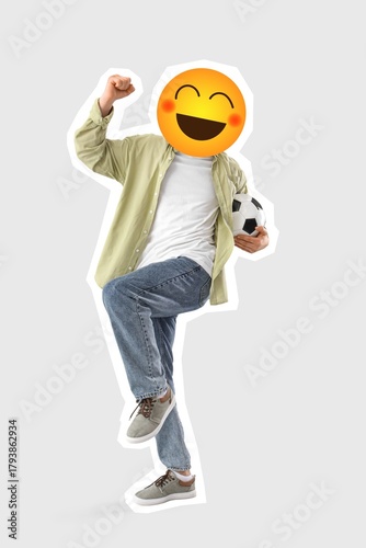 Man with happy emoji instea...