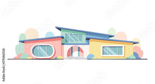 Playful pastel dreamhouse: A vibrant architectural illustration for youthful imagination