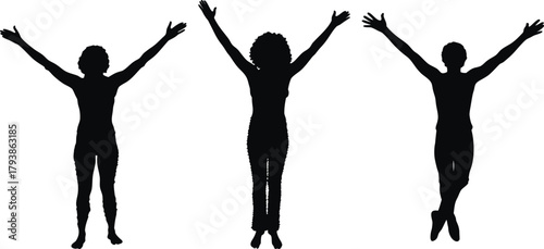 Set of man with his hands up Silhouette. Freedom tow man vector illustration. Eps 10