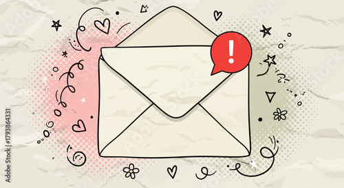 Attention Grabbing Email Notification with Doodle Accents and Warning Indicator