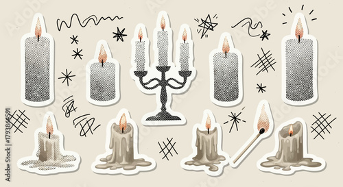 Elegant candle sticker collection for festive illustrations and decorative designs