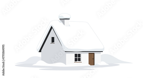 Cozy snow-covered cottage in winter landscape illustration