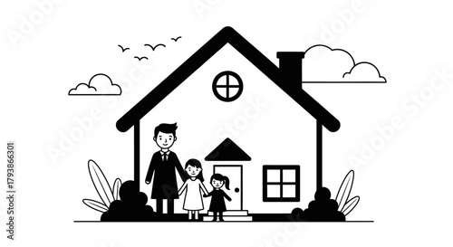 Family standing in front of their new home.