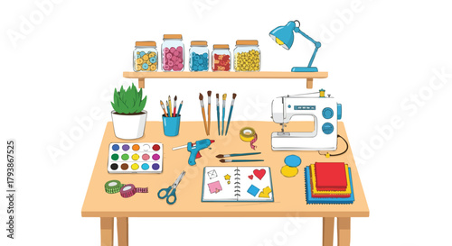 Creative workspace featuring crafting and sewing equipment creating an inspiring and organized hobby environment for artistic expression and diy
