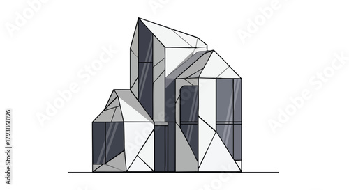 Angular residence blueprint presents abstract architectural form and geometric rendering of modern dwelling structure in artistic rendition