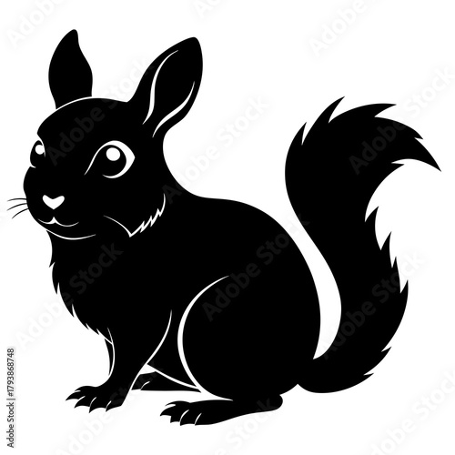 Charming black squirrel illustration in profile, isolated on a clean