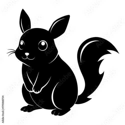 Charming black silhouette of a squirrel in a sitting pose with paws together