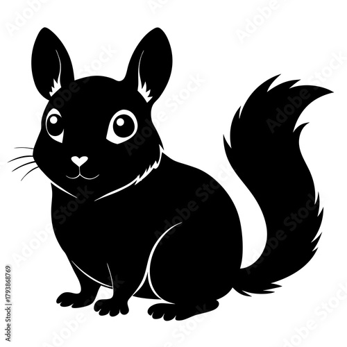 Cute black squirrel silhouette sitting and looking forward