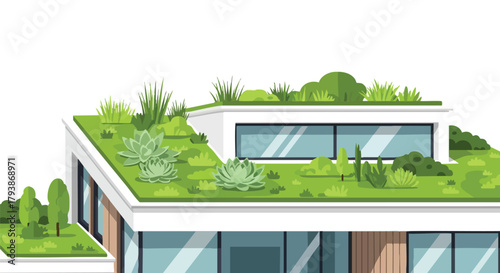 Modern Green Roof Architecture: Eco-Friendly Building with Lush Rooftop Garden Integration
