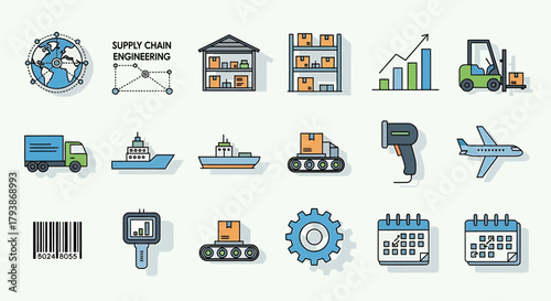 Supply Chain Management and Logistics An Illustrated Collection of Icons for Business and Engineering