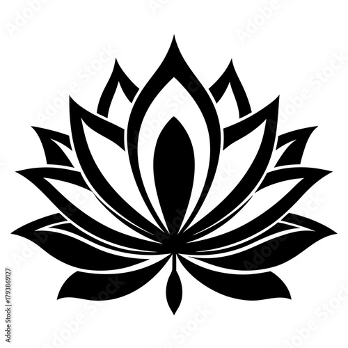 A striking black silhouette of a lotus flower, showcasing its intricate petals and elegant form, isolated on a