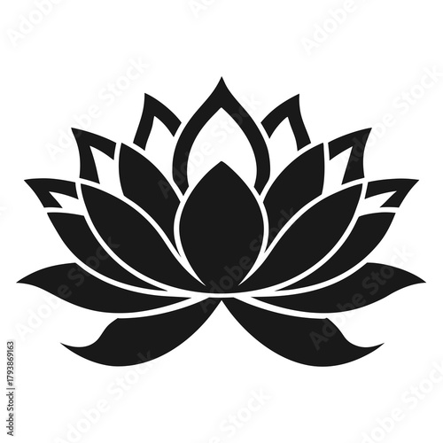 Elegant black lotus flower icon, , representing spiritual awakening, tranquility, and new beginnings, ideal for wellness and holistic practices