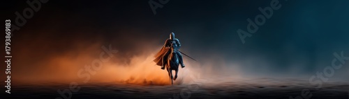 Comic Fantasy Dynamic pose concept. A mysterious figure walking through a surreal landscape of contrasting colors.