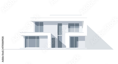 A captivating architectural rendering showcases a modern two-story dwelling in simplistic style