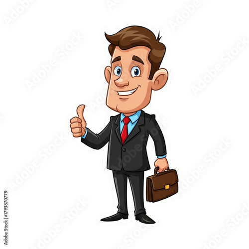 Optimistic businessman giving thumbs up with briefcase showcases confidence and success, ideal for corporate communications and presentations conveying positive results