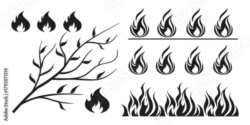 Wildfire and Fire Flame Icons Nature Elements with vector illustration