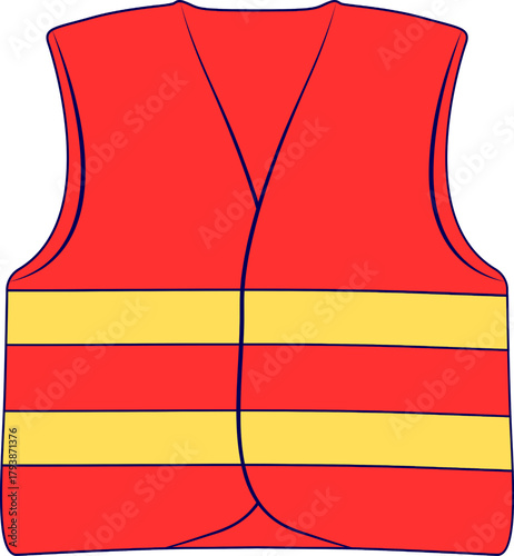 vector illustration of Firefighter safety vest. Fireman apron. Firefighter High Visibility safety Vest. Red safety vest with reflective stripes, promoting worker safety and visibility in high risk. 