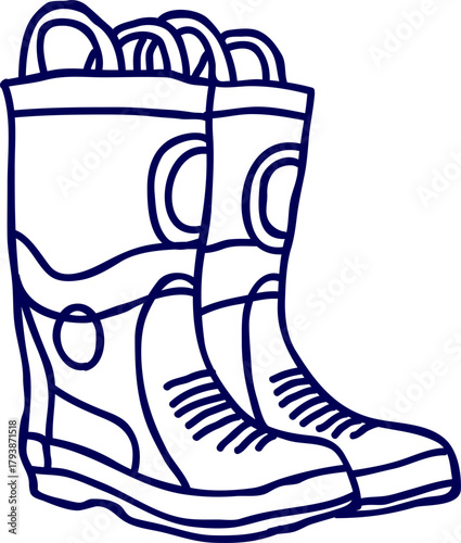 Rubber boots outline. Line art vector of a Fireman boots. Firefighter safety shoes icon. Fireproof  boots with high thermal collar. Firefighter Boots Icon – Flat Design Protective Gear