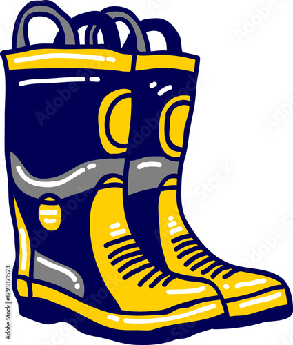 vector illustration of a Fireman boots. Fireman shoe. Firefighter boots icon. Airport firefighter boots with high thermal collar.