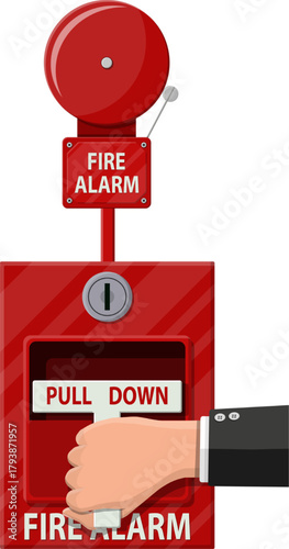 Manual fire alarm pull station. Fire alarm pull station on white background. Red manual call point for fire alarm vector. Red manual call point isolated on white background. 