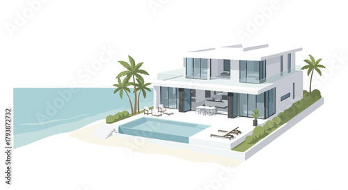Coastal contemporary architectural design of a luxurious villa with private pool near the ocean