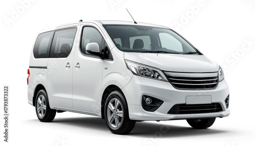 White Minivan 3/4 Front View Mockup — on transparent png Background