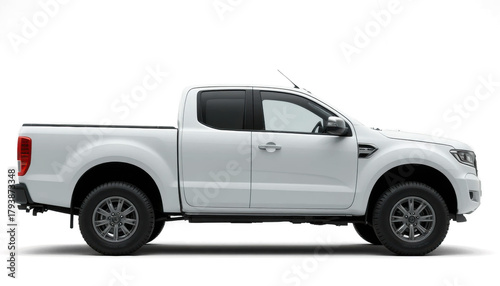 White Pickup Truck Side View Mockup — on transparent png Background